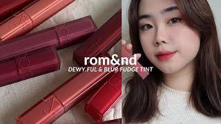 swatch amp review dòng son mới nhất của romand  dewyful water tint amp blur fudge tint 🤍  eng cc [upl. by Znarf102]