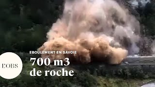 Savoie  un gigantesque éboulement coupe la circulation en Maurienne [upl. by Ailhat649]