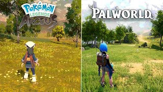 Pokémon Legends Arceus vs Palworld  Graphics Gameplay and Details Comparison [upl. by Bray]