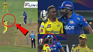 Dwayne Bravo throwing the ball towards Kieron Pollard during CSK vs MI match [upl. by Jerome]