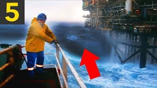 Top 5 MASSIVE Waves VS Oil Rigs  heavy seas [upl. by Idnor]