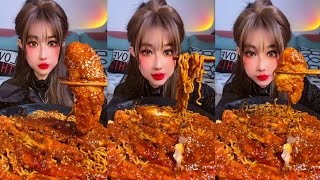 ASMR MUKBANG NOODLES WITH CHICKEN  EATING FIRE NOODLES SPICY FOOD CHALLENGE [upl. by Dryfoos]