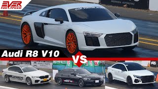 DRAG RACES Audi R8 V10 🆚 BMW M5  Audi RS3  BMW M340i  BMW M240i xDrive [upl. by Lahsram]