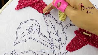 BORDADO DE HOJAS GRANDES CON PUNTADAS FÁCILES  HAND EMBROIDERY EASY STITCH [upl. by Airuam]