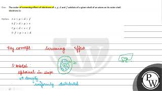 The order of screening effect of electrons of \ s p d \ and \ f \ orbitals of a given shel [upl. by Fabi887]