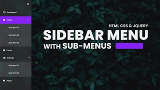 Sidebar Menu  With SubMenus  Using HTML CSS amp JQuery [upl. by Ami387]