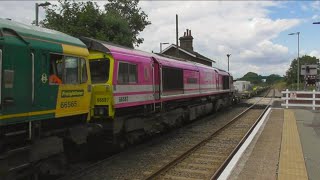 Felixstowe container freight trains at westerfield station 25723 [upl. by Amled]