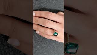 Emerald Engagement Ring Set Real Gold Women Radiant Cut Lab Emerald Bridal Set Stacking Ring [upl. by Zulaledairam]