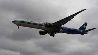 Heathrow airport Plane spotting Saudia 777 special livery A380s private jets 777s and more [upl. by Sirapal]