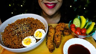 ASMR Chicken Strips amp Black Bean Noodles amp Egg  Eating Sounds  No Talking [upl. by Eolcin]