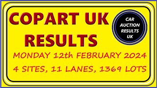 COPART UK AUCTION RESULTS FOR MON 12th FEBRUARY 2024 [upl. by Olyhs]