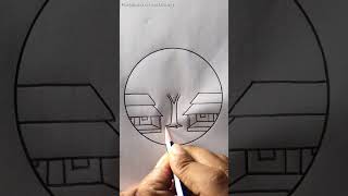 Very easy circle scenery drawing Inside circle drawing easy shortsvideo reels nature [upl. by Nollek]