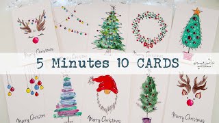 🎄🎅🦌 5 Minutes ONLY 10 Easiest Christmas Cards WATERCOLORS for Beginners  ✂️ Maremis Small Art [upl. by Molloy399]