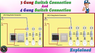 3 Gang amp 4 Gang Switch Connection  How to Wire Three Gang amp Four Gang Light Switches  Explained [upl. by Frodeen]