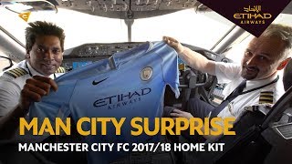 The New Manchester City FC 201718 Season Kit  Etihad Airways [upl. by Airdnek501]