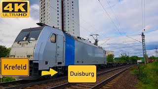 【4K】 Führerstandsmitfahrt Krefeld HBF  Duisburg Ruhrort über LinnRheinhausen [upl. by Jepum428]