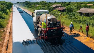 Technology with the bitumen sprayer truck process of applying a layer of bitumen to the road surface [upl. by Rockey]