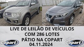 LIVE DE LEILÃO DE VEÍCULOS NA COPART DIA 04112024 [upl. by Ydne874]