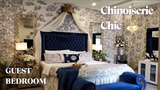 Blue and White Chinoiserie Bedroom Tour  Decorate with me Toile de Jouy [upl. by Rebmyt457]