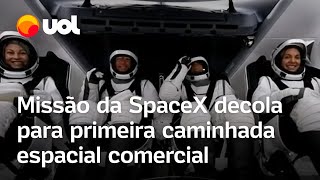 Missão da SpaceX decola para primeira caminhada espacial comercial [upl. by Aivatahs]