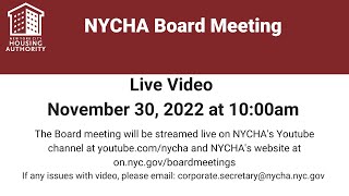 New York City Housing Authority Board Meeting on Wednesday November 30 at 1000am [upl. by Frendel]