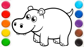 Hippopotamus Drawing painting amp coloring for kids amp toddler  Draw Hippopotamus colourfulkids1 [upl. by Norda919]