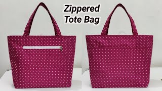 DIY Zippered Shopping bag with 5 Pockets  Easy Sewing Tutorial  Tote Bag  Cloth bag making  Bags [upl. by Hanej880]