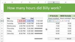 Calculating total working hours using Excel  example amp discussion [upl. by Finlay]