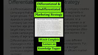 Differentiated and Undifferentiated Marketing Strategy [upl. by Pavlish245]