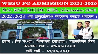 WBSU PG admission 2024  MA MSC MCOM MBA Admission 2024  WBSU Affiliated Colleges PG Admission [upl. by Rip]