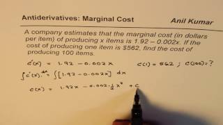 Marginal Cost Application of AntiDerivatives to Solve Differential Equation [upl. by Candida]