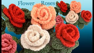 Como hacer flores rosas a crochet con hojas y tallos tejido en ganchillo [upl. by Stilla172]