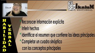 Habilidad verbal Información explícita Inferir hechos Resumen Cuadro sinóptico COMIPEMS 2019 [upl. by Attey585]