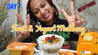 Chobani Fruit amp Yogurt Mukbang  Day 7  😀 of NO MEAT FOR A WEEK [upl. by Anitsirhcairam]