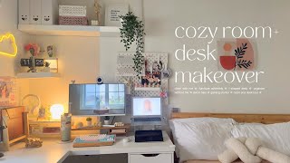 cozy room and desk makeover 🪴 lshaped desk setup gaming station decor haul [upl. by Gardol833]