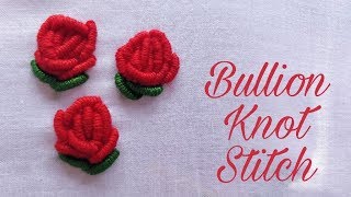 Bullion Knot Stitch Rose Hand Embroidery Work [upl. by Thielen799]