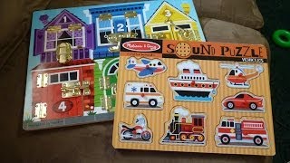 Review of Melissa amp Doug Vehicle Sound Puzzle and Counting Latches Board Puzzle [upl. by Davenport]