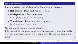 Analyse 1 S1 mip partie 5 \ relation dordre [upl. by Laertnom98]