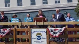 I’m live in Revere outside of the Amazon warehouse Workers are demanding the safety and dignity … [upl. by Hafinah]