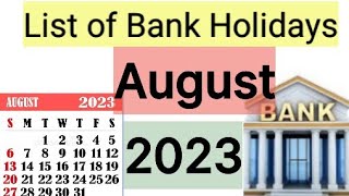 List of Bank holidays August 2023 August 2023 Bank Holidays In India [upl. by Elodia]