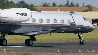 T7SUE  Gulfstream G400  line up and takeoff rwy35 at SaintEtienne Loire Airport EBULFMH [upl. by Ithsav832]