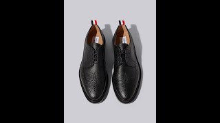 THOM BROWNE BLACK PEBBLE GRAIN LEATHER LIGHTWEIGHT RUBBER SOLE LONGWING BROGUE MFD002H 00198 001 [upl. by Zoes324]