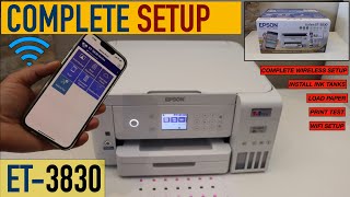 Epson EcoTank ET3830 Setup Unboxing Install ink Alignment Wireless setup Print Test amp Review [upl. by Ayidah]