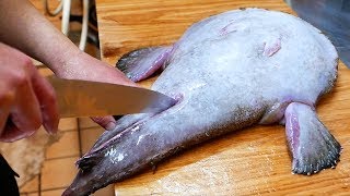 Japanese Street Food  MONKFISH ANGLER FISH Sashimi Okinawa Seafood Japan [upl. by Annahsit]