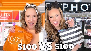 ULTA 🧡🤍 VS SEPHORA 🖤🤍 100 SHOPPING CHALLENGE WHICH IS BETTER [upl. by Ecyob]