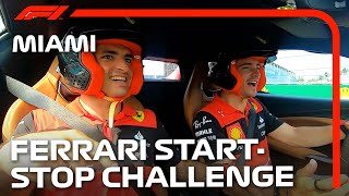 Ferraris Charles Leclerc and Carlos Sainz in the Hilarious StartStop Challenge [upl. by Eednak]