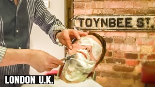 Turkish Barber Wet Shave with Threading and Hair Singeing  Jack The Clippers London UK [upl. by Tab]