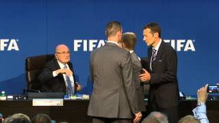 Sepp Blatter showered with dollar bills during FIFA press conference [upl. by Engedi]