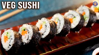 How To Make Vegetarian Sushi at Home  Veggie Sushi Recipe  Sushi Fillings Veg  Lunch Box Ideas [upl. by Montgomery]