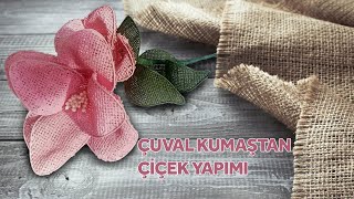 ÇUVAL KUMAŞTAN ÇİÇEK YAPIMI  Making flower from burlap fabric [upl. by Namsaj25]